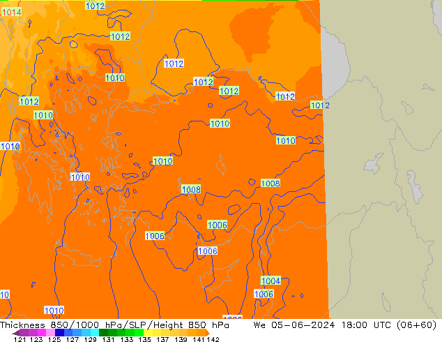 850-1000 hPa Kalınlığı UK-Global Çar 05.06.2024 18 UTC