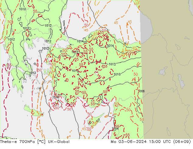 Theta-e 700hPa UK-Global lun 03.06.2024 15 UTC
