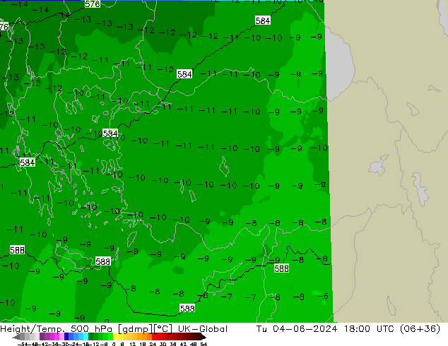 Height/Temp. 500 hPa UK-Global Tu 04.06.2024 18 UTC