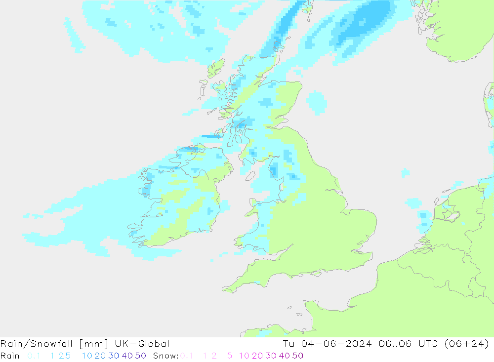 Regen/Sneeuwval UK-Global di 04.06.2024 06 UTC