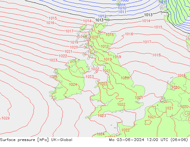 Presión superficial UK-Global lun 03.06.2024 12 UTC