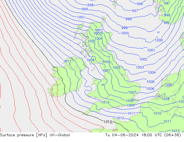 Presión superficial UK-Global mar 04.06.2024 18 UTC
