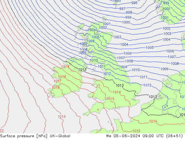 Surface pressure UK-Global We 05.06.2024 09 UTC