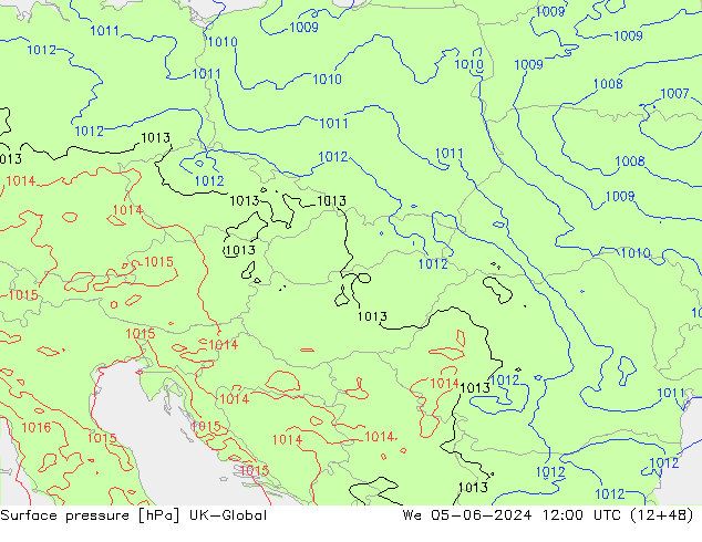 Pressione al suolo UK-Global mer 05.06.2024 12 UTC