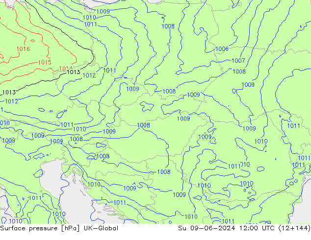 Surface pressure UK-Global Su 09.06.2024 12 UTC