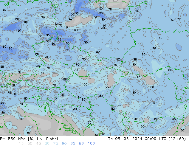 RH 850 hPa UK-Global Th 06.06.2024 09 UTC