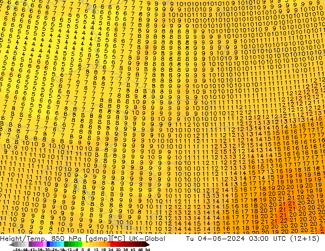 Géop./Temp. 850 hPa UK-Global mar 04.06.2024 03 UTC