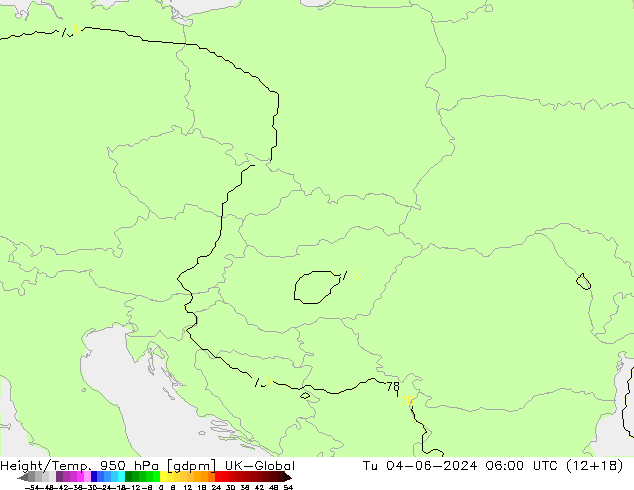 Height/Temp. 950 hPa UK-Global Út 04.06.2024 06 UTC