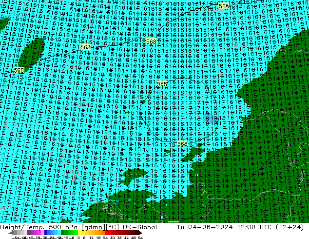 Height/Temp. 500 hPa UK-Global  04.06.2024 12 UTC