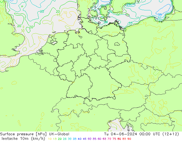 Isotachs (kph) UK-Global Tu 04.06.2024 00 UTC