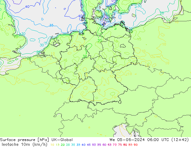 Eşrüzgar Hızları (km/sa) UK-Global Çar 05.06.2024 06 UTC