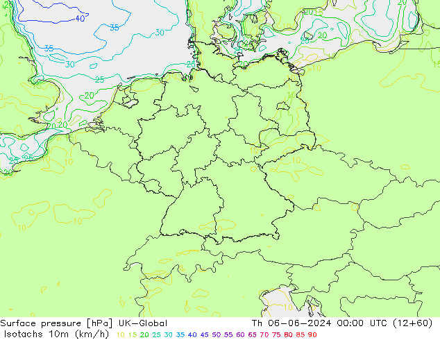 Isotachs (kph) UK-Global Th 06.06.2024 00 UTC