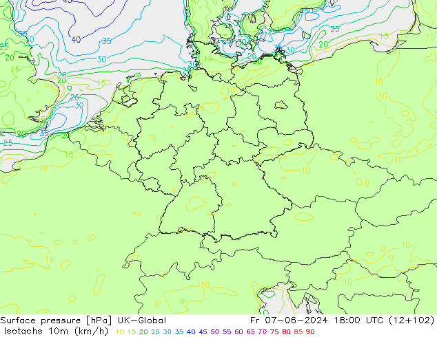 Isotachs (kph) UK-Global Fr 07.06.2024 18 UTC