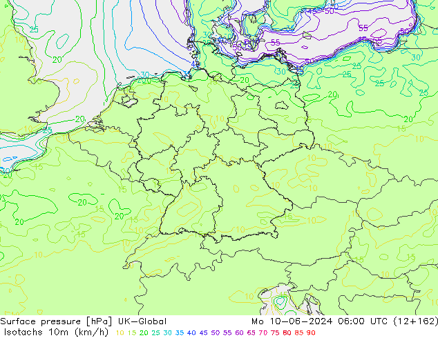 Isotachs (kph) UK-Global  10.06.2024 06 UTC