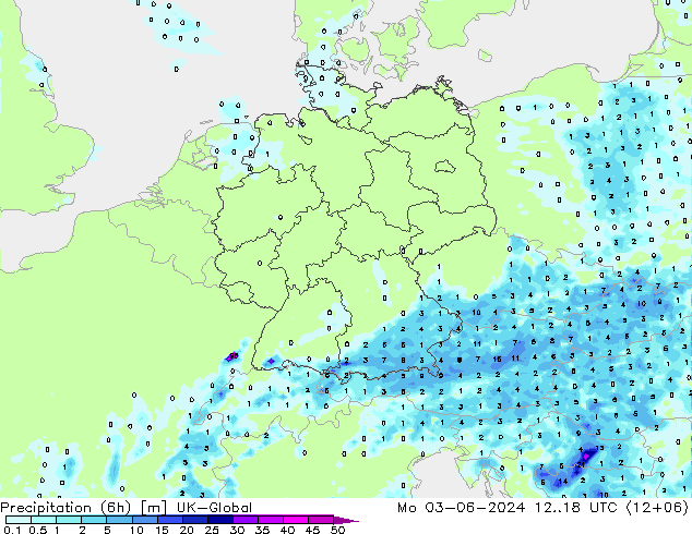 Precipitation (6h) UK-Global Po 03.06.2024 18 UTC