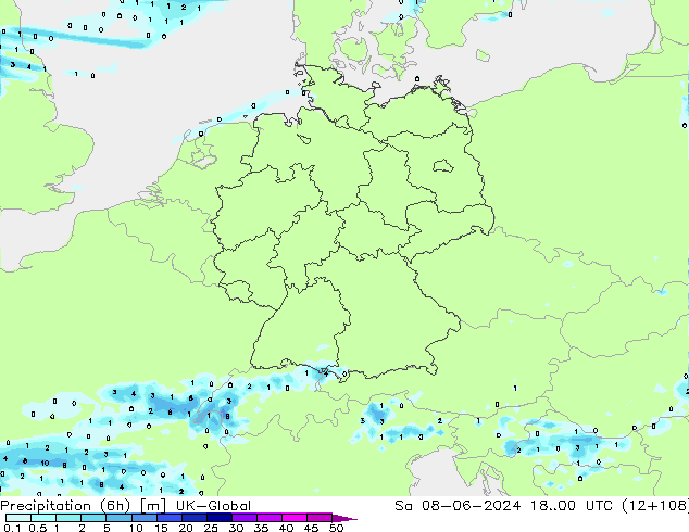 Precipitation (6h) UK-Global Sa 08.06.2024 00 UTC