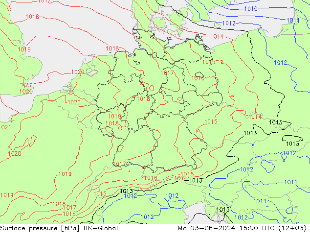 pression de l'air UK-Global lun 03.06.2024 15 UTC