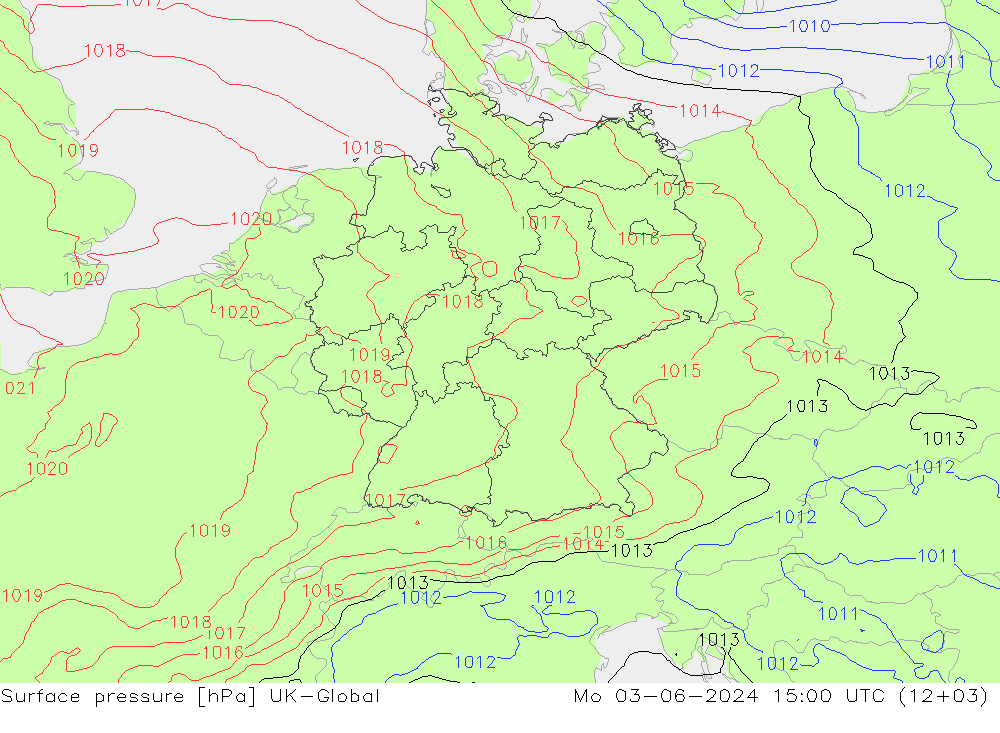 Atmosférický tlak UK-Global Po 03.06.2024 15 UTC