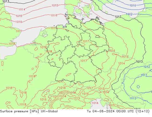 地面气压 UK-Global 星期二 04.06.2024 00 UTC