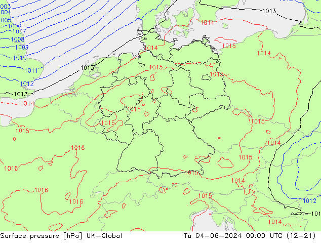 Presión superficial UK-Global mar 04.06.2024 09 UTC