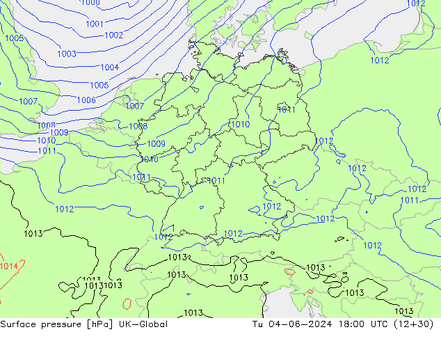 pression de l'air UK-Global mar 04.06.2024 18 UTC