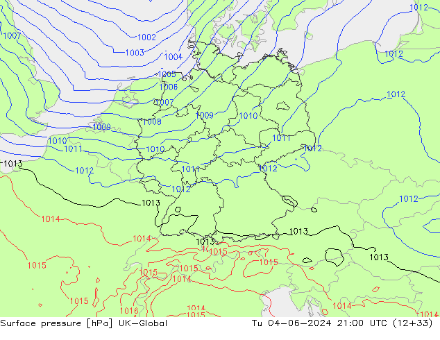 Atmosférický tlak UK-Global Út 04.06.2024 21 UTC