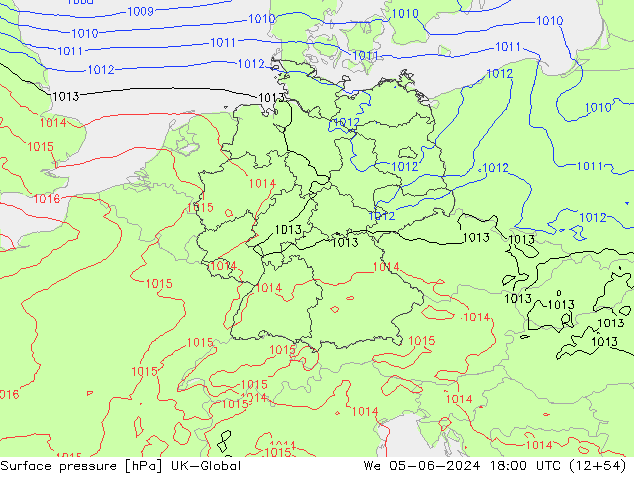 Pressione al suolo UK-Global mer 05.06.2024 18 UTC