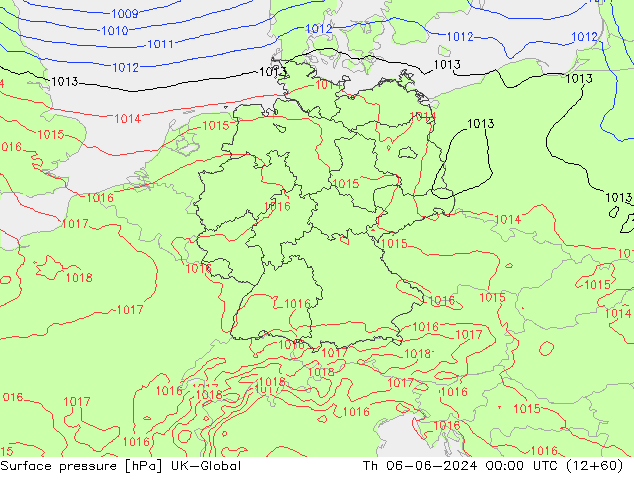 Pressione al suolo UK-Global gio 06.06.2024 00 UTC