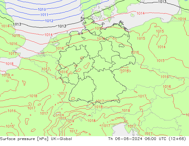 Pressione al suolo UK-Global gio 06.06.2024 06 UTC