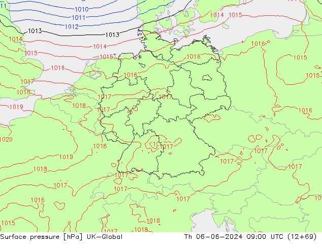 Atmosférický tlak UK-Global Čt 06.06.2024 09 UTC