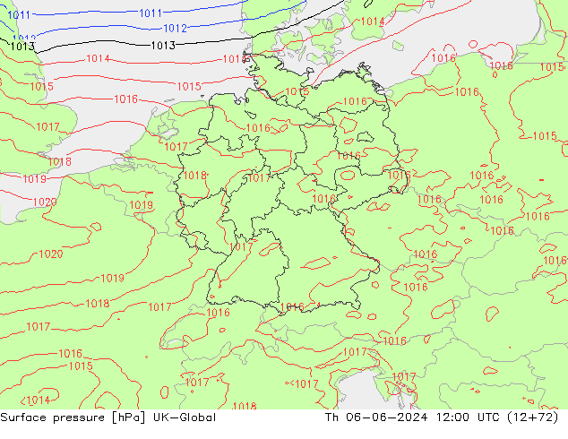 Pressione al suolo UK-Global gio 06.06.2024 12 UTC