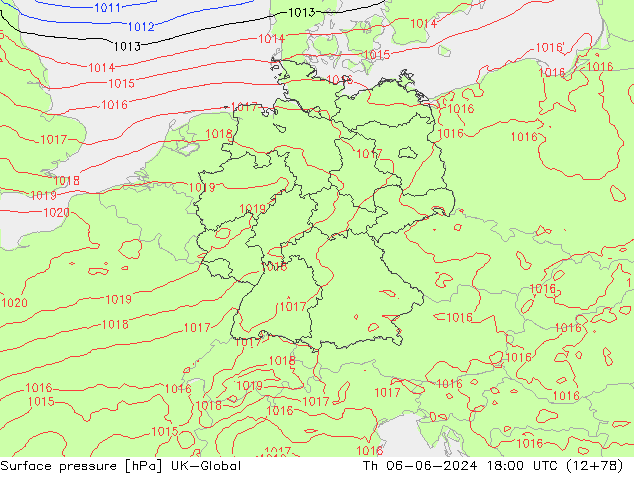 Surface pressure UK-Global Th 06.06.2024 18 UTC