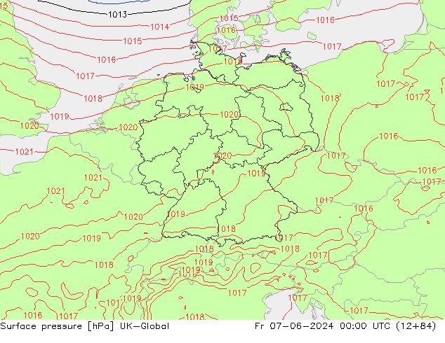 Pressione al suolo UK-Global ven 07.06.2024 00 UTC