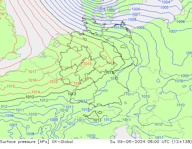 Pressione al suolo UK-Global dom 09.06.2024 06 UTC