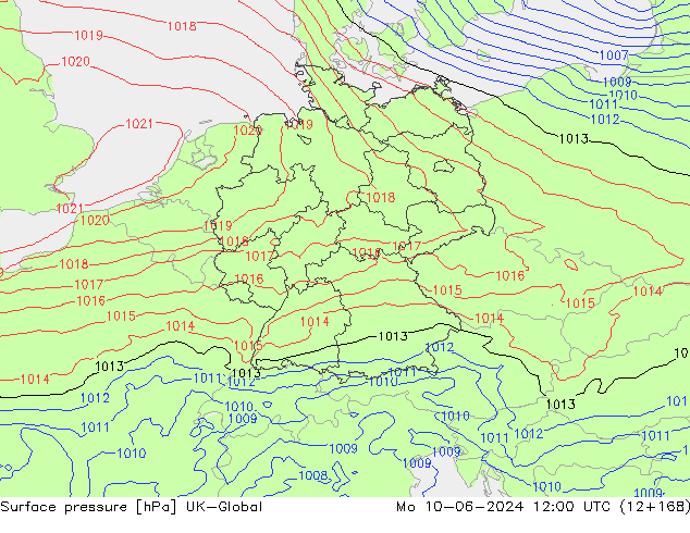 Pressione al suolo UK-Global lun 10.06.2024 12 UTC