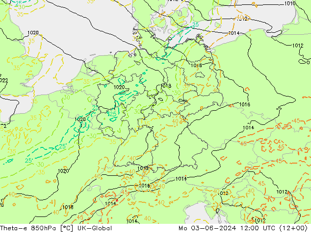 Theta-e 850hPa UK-Global  03.06.2024 12 UTC