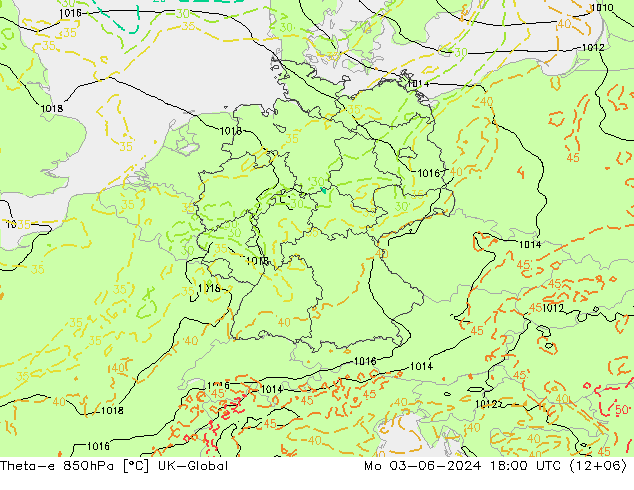 Theta-e 850hPa UK-Global Seg 03.06.2024 18 UTC
