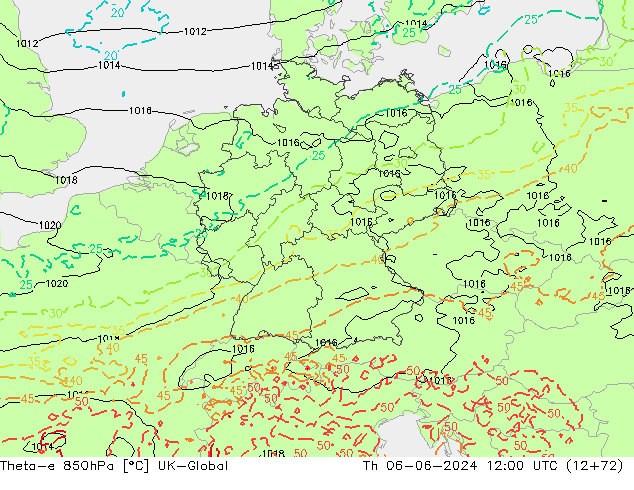 Theta-e 850hPa UK-Global Th 06.06.2024 12 UTC