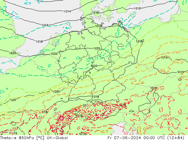 Theta-e 850hPa UK-Global pt. 07.06.2024 00 UTC