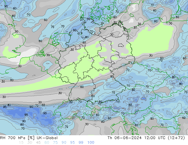 RH 700 hPa UK-Global Th 06.06.2024 12 UTC