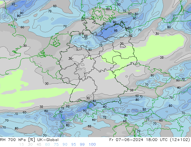 RH 700 hPa UK-Global  07.06.2024 18 UTC