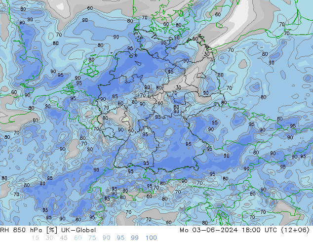 RH 850 hPa UK-Global pon. 03.06.2024 18 UTC