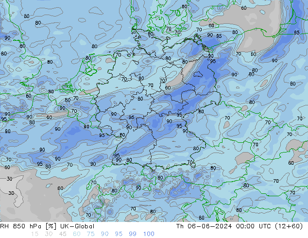 RH 850 hPa UK-Global gio 06.06.2024 00 UTC