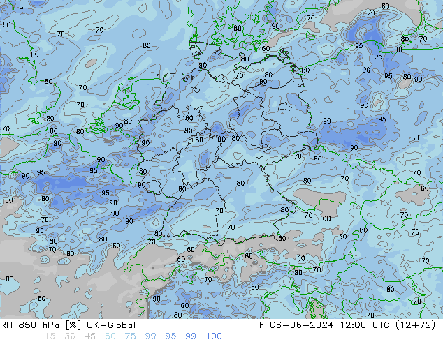 RH 850 hPa UK-Global Th 06.06.2024 12 UTC