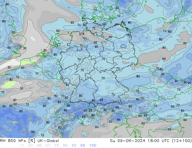 RH 850 hPa UK-Global  09.06.2024 18 UTC
