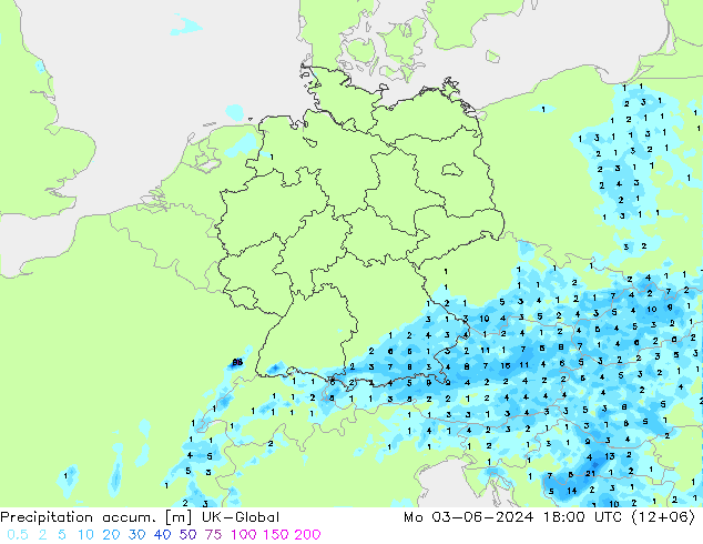 Precipitation accum. UK-Global lun 03.06.2024 18 UTC