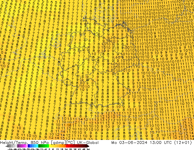 Yükseklik/Sıc. 850 hPa UK-Global Pzt 03.06.2024 13 UTC