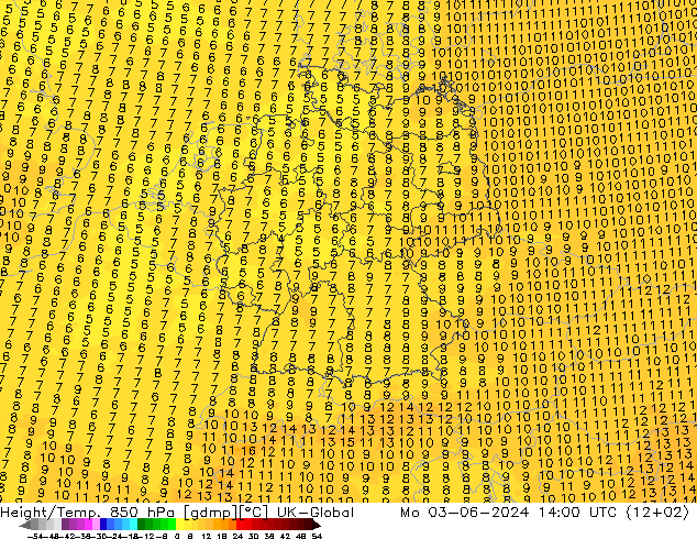 Height/Temp. 850 hPa UK-Global  03.06.2024 14 UTC