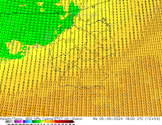 Height/Temp. 850 hPa UK-Global We 05.06.2024 18 UTC