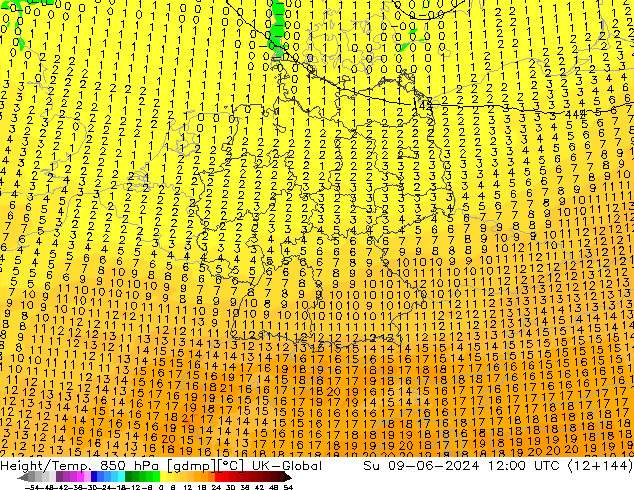 Height/Temp. 850 hPa UK-Global  09.06.2024 12 UTC